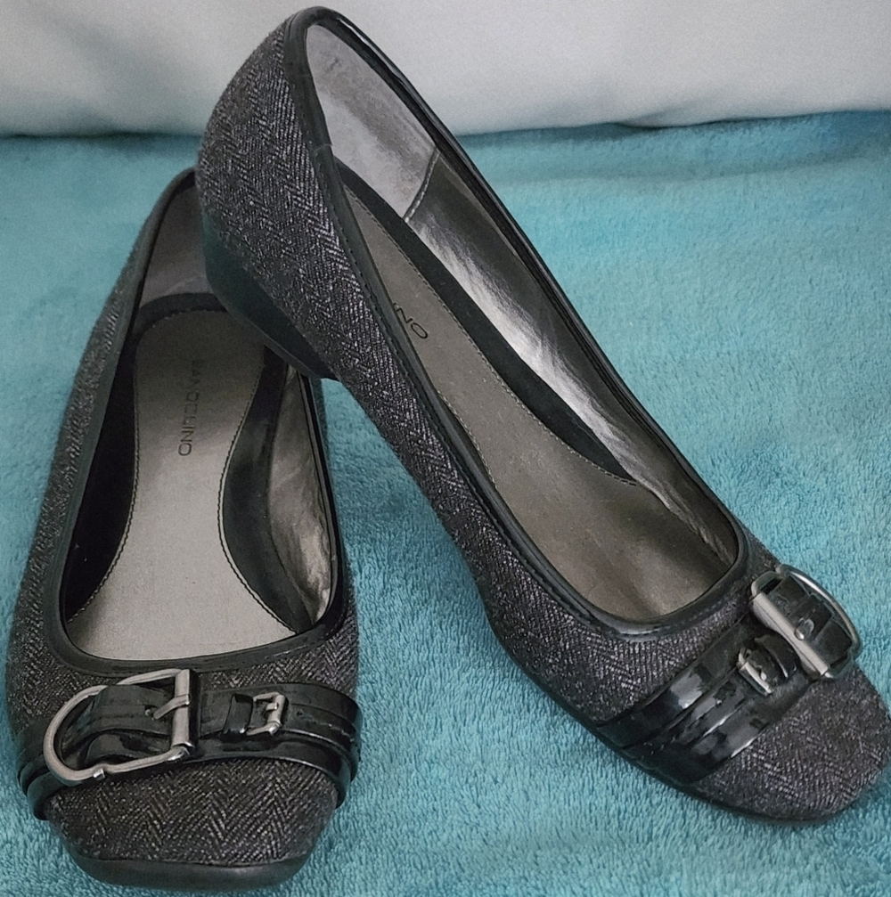 Bandolino Shoes Womens Gray Flats Tweed Buckle Slip On Size 7.5 M